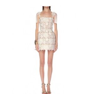 Bronx and Banco Floral Lace Mini Dress in Cream
